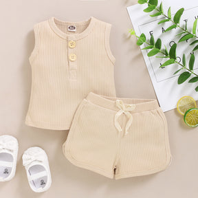 Baby Clothes Set Toddler Boys Girls Solid Sleeveless Button Vest Tops+shorts Outfits Set roupa bebes menina newborn clothes - V.I.P Digital Presence