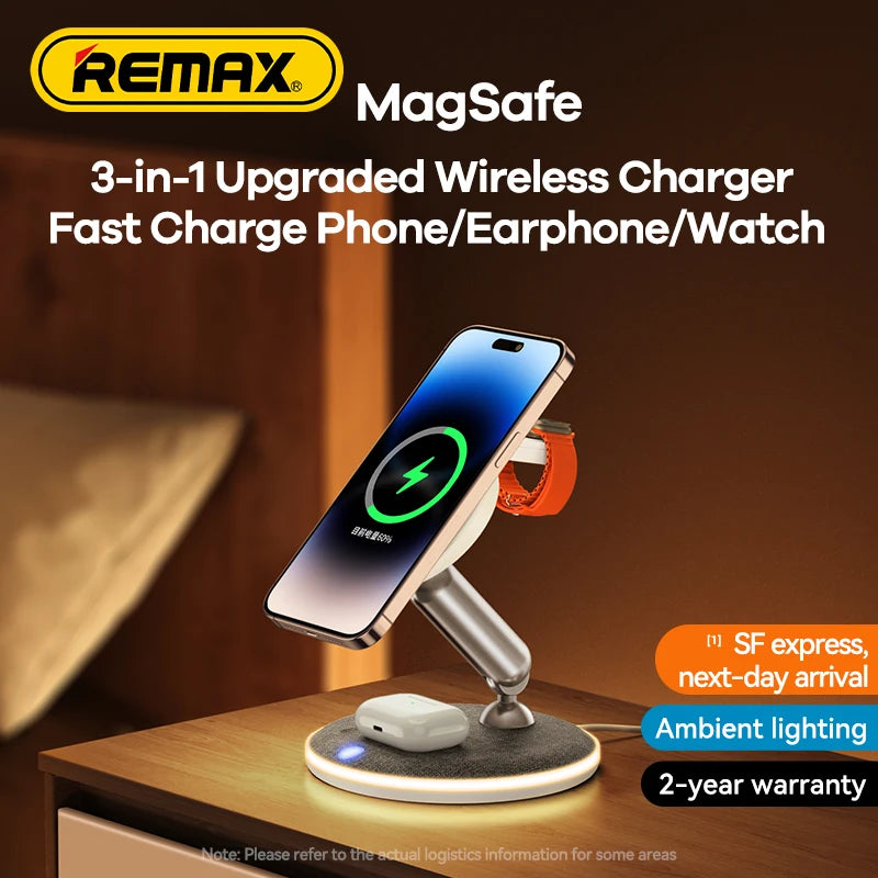 Remax 3 in 1 Magnetic Wireless 15W Charger Stand For iPhone 14 13 12 Pro Airpods Phone Fast Charge Dock Station For Apple Watch - V.I.P Digital Presence