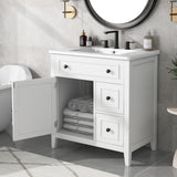 30" Bathroom Vanity with Sink Top, Bathroom Vanity Cabinet with Door and Two Drawers, Solid Wood Frame, One Package, White - V.I.P Digital Presence
