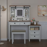 46.5-inch dressing table with adjustable LED lighting mirror and charging station, equipped with soft cushioned stool - V.I.P Digital Presence