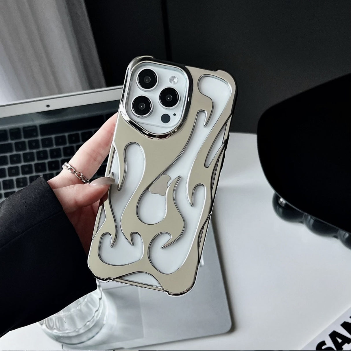 Electroplated hollow flame pattern phone case suitable for iPhone 15 Pro, simple all inclusive, Apple 14 anti drop protective cover - V.I.P Digital Presence