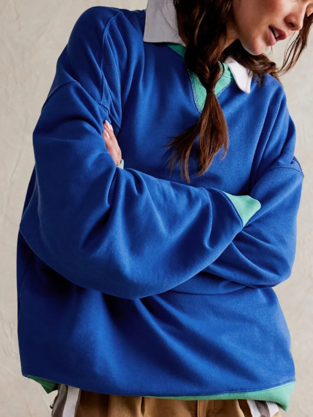 Contrast Dropped Shoulder Long Sleeve Sweatshirt - V.I.P Digital Presence