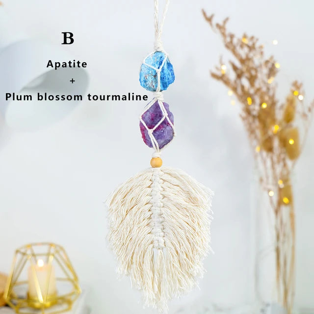 Natural Crystal Raw Stone Handmade Weave Dreams Catcher Car Hanging Pendant Healing Amethyst Window Ornament Home Decoration - V.I.P Digital Presence