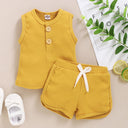 Baby Clothes Set Toddler Boys Girls Solid Sleeveless Button Vest Tops+shorts Outfits Set roupa bebes menina newborn clothes - V.I.P Digital Presence