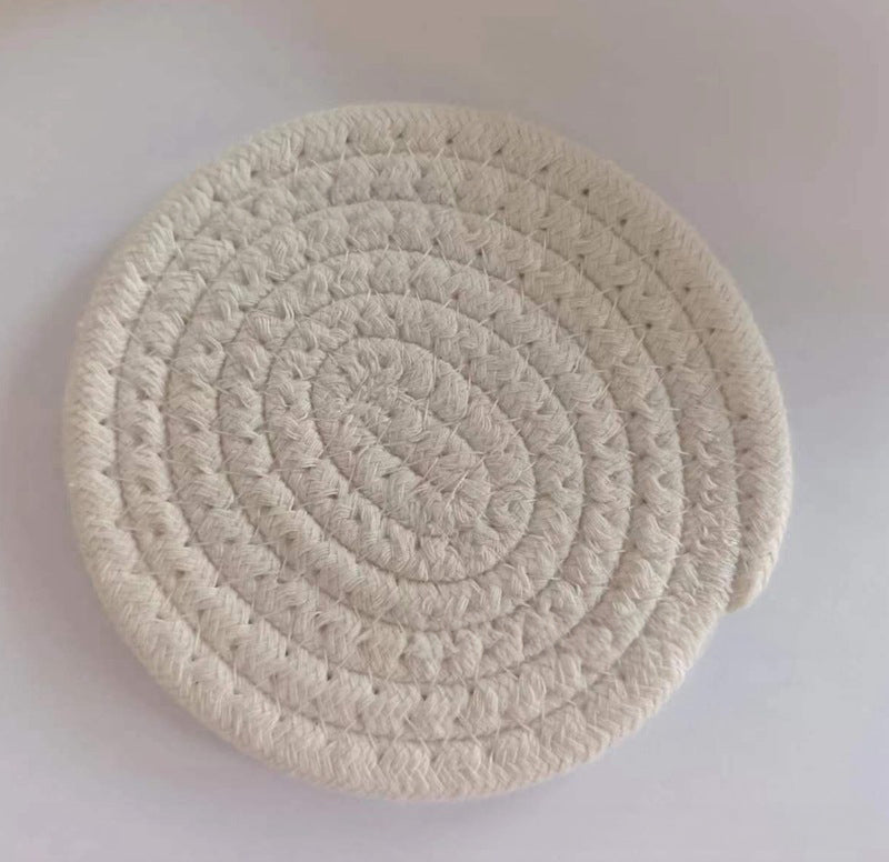 Cotton thread placemat hand woven insulation mat bowl mat cup mat thickened and simple cotton linen table mat - V.I.P Digital Presence