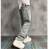 High Street Hip Hop Trousers, Trendy Brand Cool and Handsome Jacquard Full Print Jeans for Men, American Style Vibe Straight Leg Pants - V.I.P Digital Presence