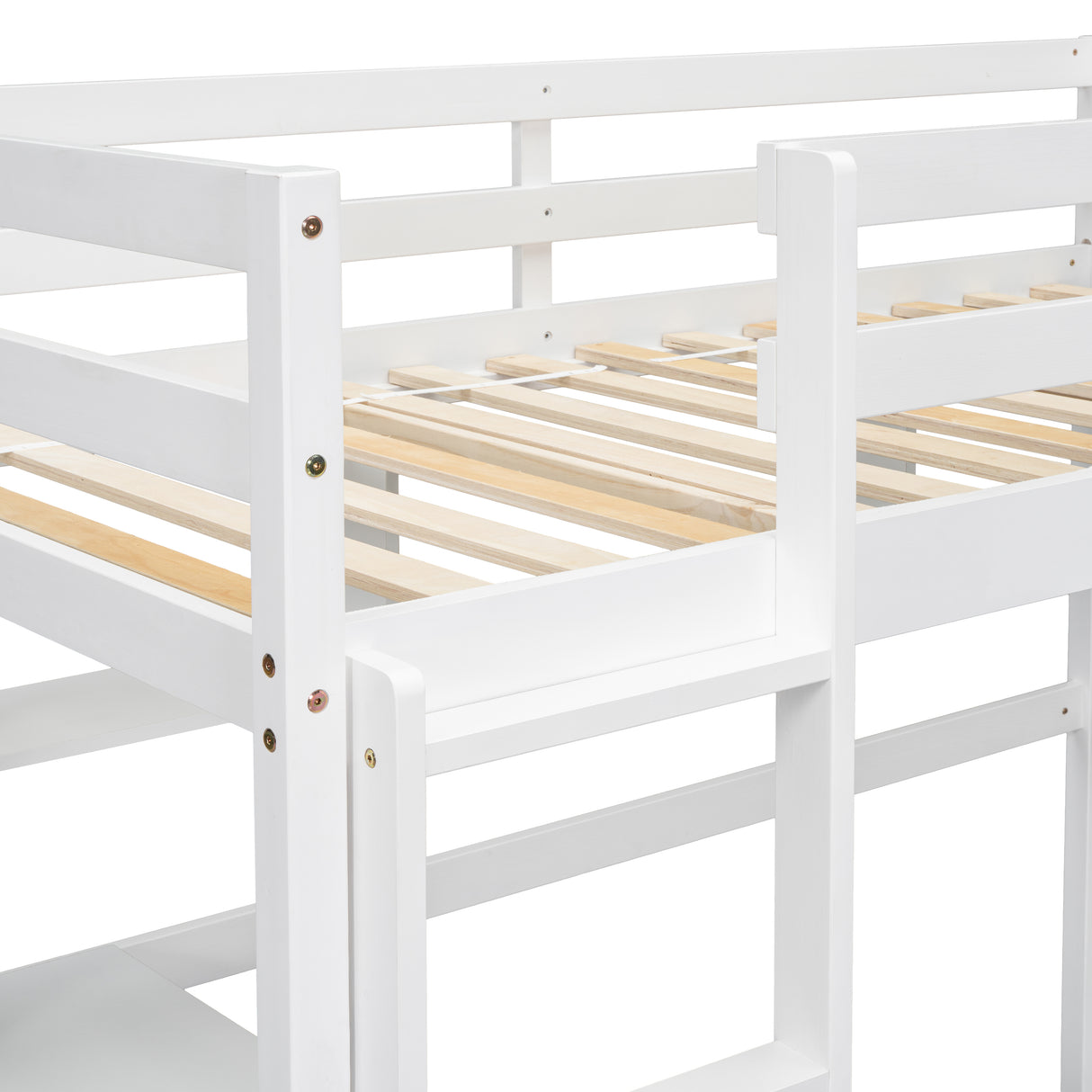 Twin Loft Bed with built-in desk and bookcase of three compartments, Guardrails and Ladder,White - V.I.P Digital Presence