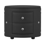 Elegant PU Nightstand with 2 Drawers and Crystal Handle,Fully Assembled Except Legs&Handles,Storage Bedside Table - Black - V.I.P Digital Presence