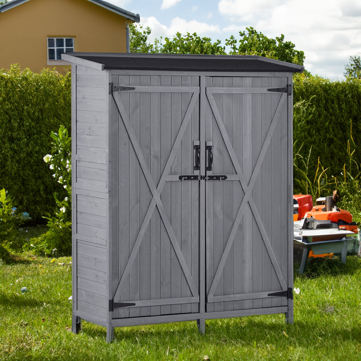 Outdoor 5.3ft Hx4.6ft L Wood Storage Shed Tool Organizer,Garden Shed ...