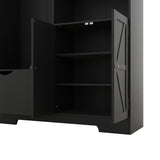 Multi-functional Hall Tree with Storage Shelves Drawers and Cabinet, Elegant Hallway Shoe Cabinet with Bench Modern Black - V.I.P Digital Presence