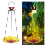 Solar Hanging Bird Bath for Outdoors 24 inch Glass Bird Feeder Sunflower Tray Crackle Ball Light Waterproof Yard Garden Decorati - V.I.P Digital Presence