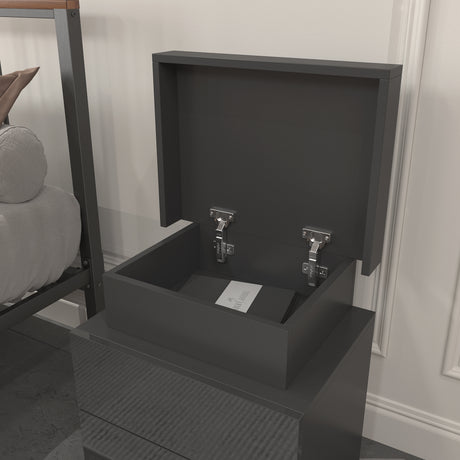 Modern Black LED Nightstand with Led Lights Bedside table with 2 High Gloss Drawers for Bedroom - V.I.P Digital Presence