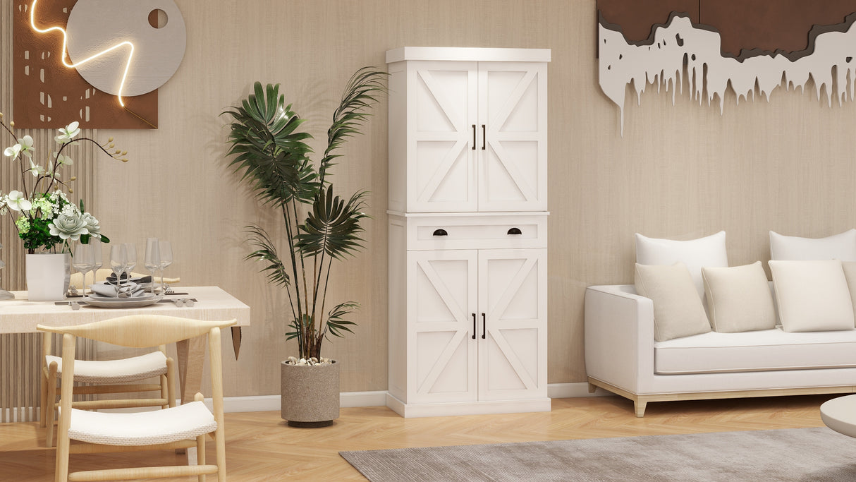 71" Kitchen Pantry Storage Cabinet with 4 Doors(2Doors with Racks)1 Drawer 2 Adjustable Shelves Freestanding Cupboard - V.I.P Digital Presence