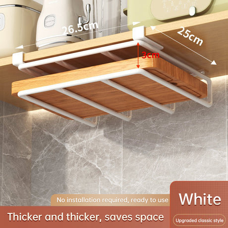 Under - Cupboard Hanging Organizer: Hooks for Paper Towels, Rags, Plus Shelf for Cutting Boards & Pot Covers - V.I.P Digital Presence