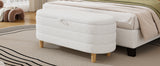 Elegant Upholstered Sherpa Fabric Storage Ottoman with Wood Legs, Storage Bench for Bedroom, Living Room, White - V.I.P Digital Presence