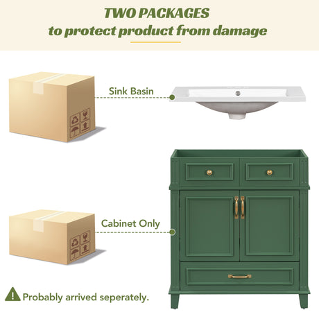 30 inch uncovered bathroom vanity with soft closed door, limited to solid wood frame bathroom storage cabinet green - V.I.P Digital Presence