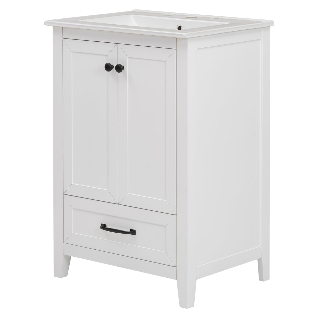 24" Bathroom Vanity with Sink, Bathroom Vanity Cabinet with One Drawer and Doors, Solid Wood and MDF, White - V.I.P Digital Presence
