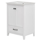 24" Bathroom Vanity with Sink, Bathroom Vanity Cabinet with One Drawer and Doors, Solid Wood and MDF, White - V.I.P Digital Presence