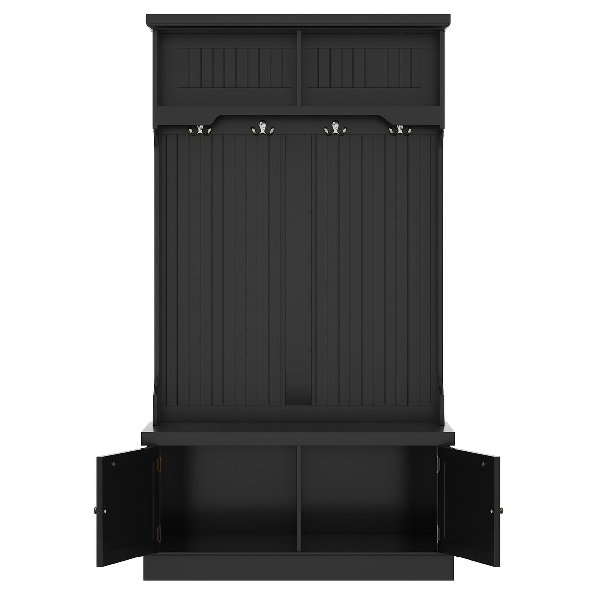 Hall Tree with Storage Shoe Bench for Entryway and Hallway, 4-in-1 Design Coat Racks with 4 Hooks for Living Room, Black - V.I.P Digital Presence