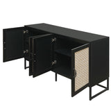 Rattan 4-Door Sideboard , Sideboard Buffet Storage Cabinet,Accent Storage Cabinet , Large Cabinet With 4 Rattan Decorated Doors - V.I.P Digital Presence