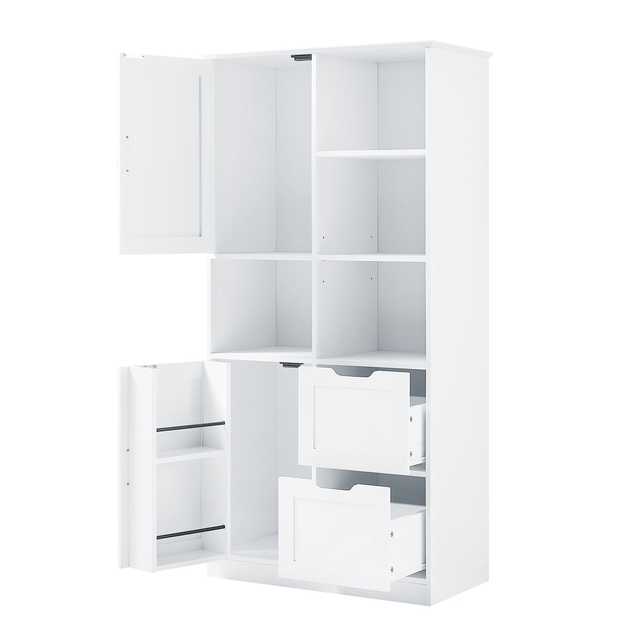 Bathroom storage cabinet with doors and drawers, multiple storage spaces, independent, open adjustable shelves, white - V.I.P Digital Presence