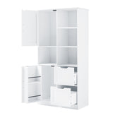 Bathroom storage cabinet with doors and drawers, multiple storage spaces, independent, open adjustable shelves, white - V.I.P Digital Presence