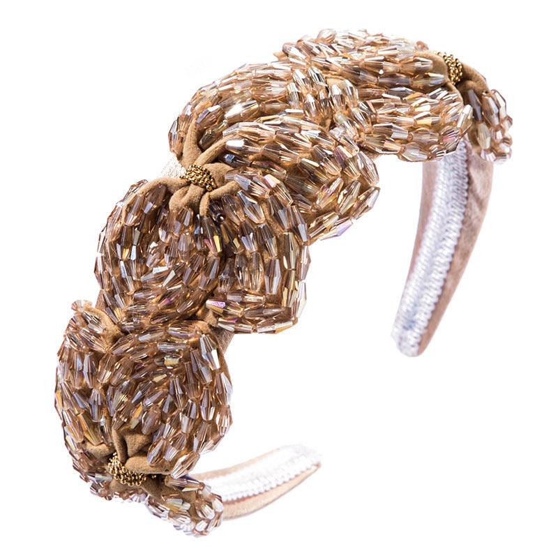 High Quality Hair Hoop Ladies Hand-String Crystal Flower Shape Super Flash Wide-Brimmed Head Hoop Fashion Trendy Hair Press - V.I.P Digital Presence