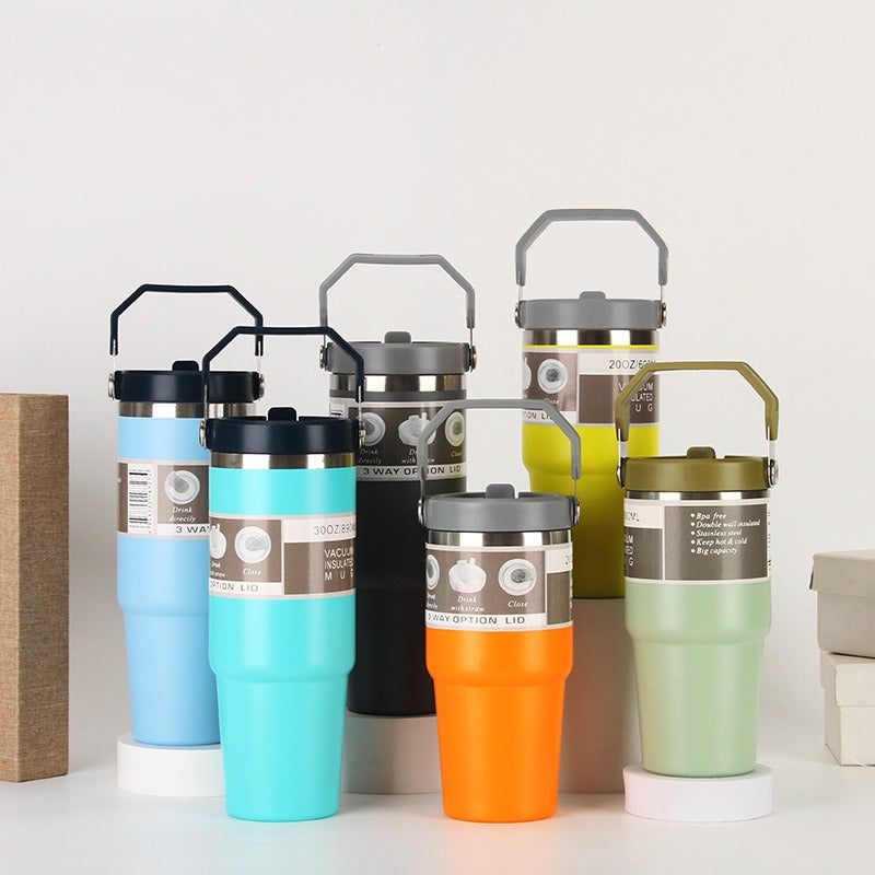 20oz30ozPortable Car Cup Stainless Steel Cup Travel Sports Water Bottle With Handle Cover Coffee Tumbler Cup - V.I.P Digital Presence