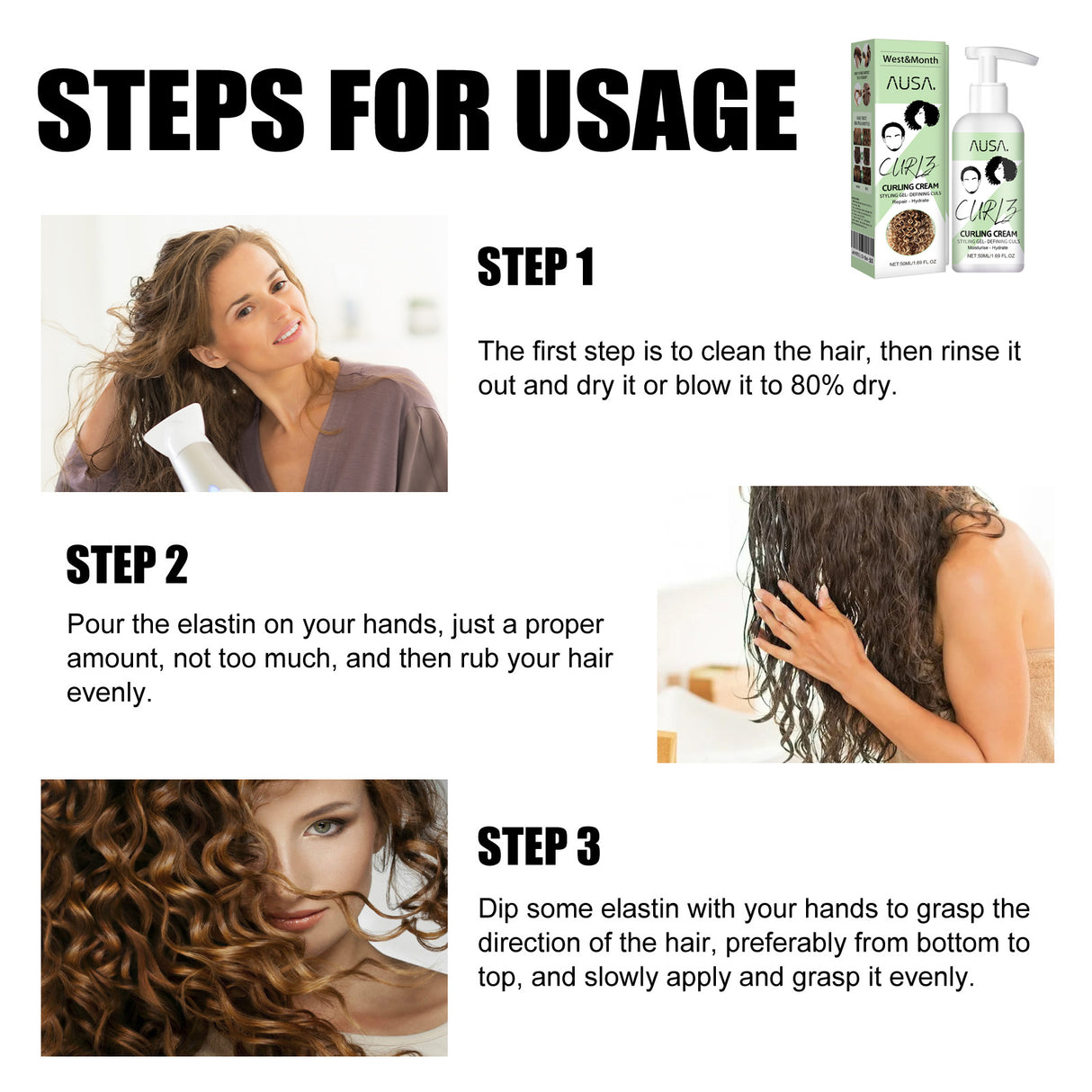 Curly Hair Elastin, Moisturizing Curly Hair Styling Fluffy Elastic Strong Hair Smoothing Frizz And Hair Care - V.I.P Digital Presence