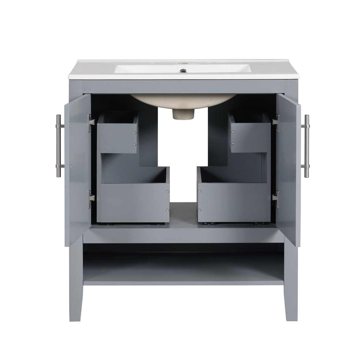 30" Bathroom Vanity with Sink, Multi-functional Bathroom Cabinet with Doors and Drawers, Solid Frame and MDF Board, Grey - V.I.P Digital Presence