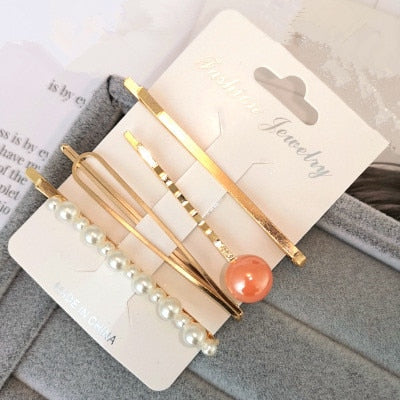 4PCS Korea Fashion Metal Hairpins Imitiation Pearl Colorful Beads Hair Clips for Women Irregular Geometric Hair Accessories - V.I.P Digital Presence