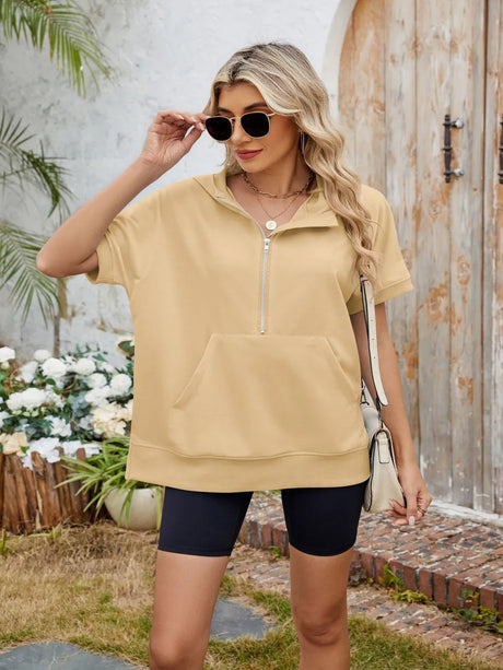 Half Zip Short Sleeve Hooded Top - V.I.P Digital Presence