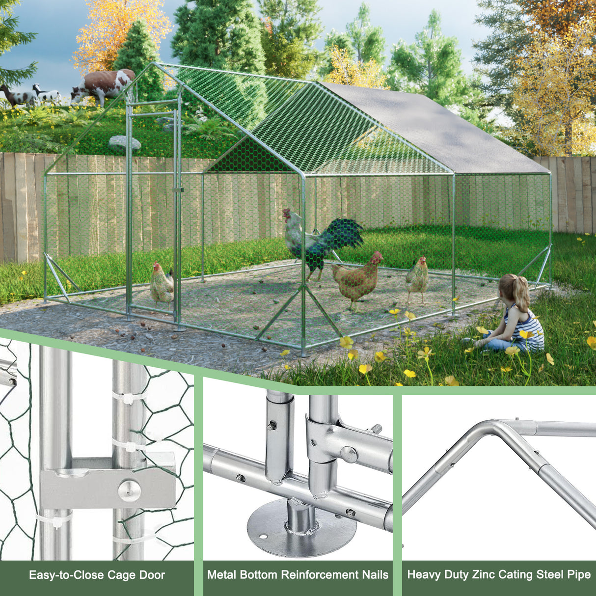 Large metal chicken cage, galvanized iron ribbon waterproof and UV resistant cover (10 'long x 13' wide x 6.56 'high) - V.I.P Digital Presence