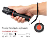 Linterna táctica T6 de 1000 lúmenes con zoom, resistente al agua IPX6, con iluminación COB oculta.