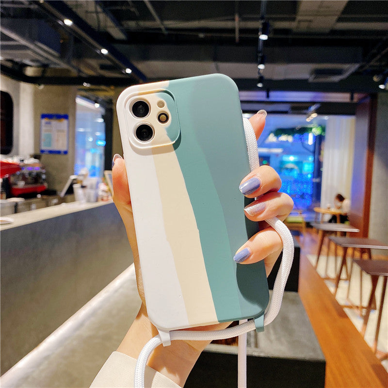 Funda para teléfono móvil Apple 13 Pro con cordón de silicona arcoíris, compatible con el 11 Pro, funda anticaídas con todo incluido. 