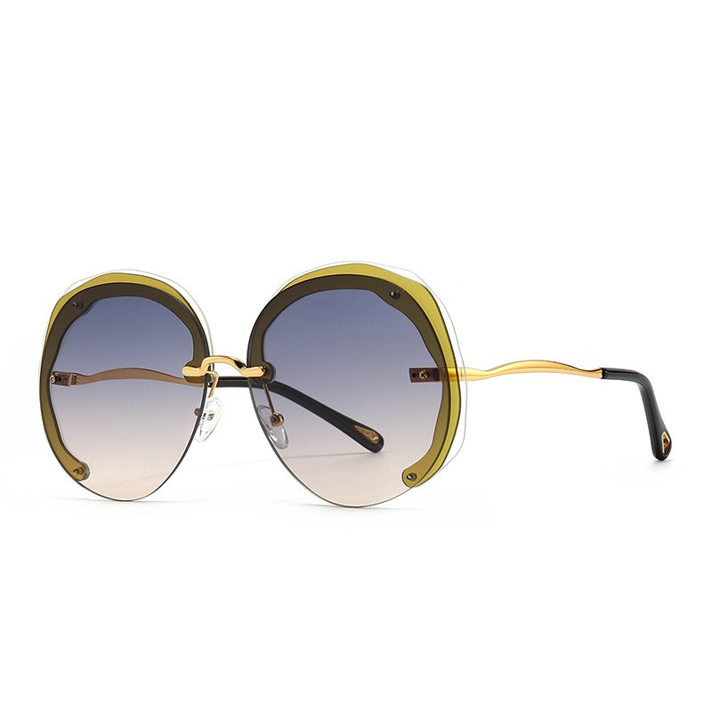 Fashion Oversized Rimless Round Sunglasses Women Clear Ocean Gradient Lens Shades - V.I.P Digital Presence