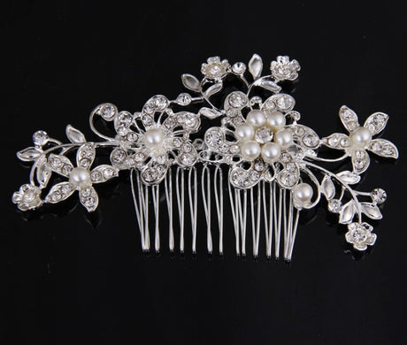 Hair comb, bridal rhinestone and pearl headdress, wedding dress accessories - V.I.P Digital Presence