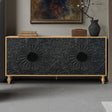 Black Carved Symmetrical Design Door And Wood Coloured Frame For TV Stand Table,Living Room ,Entryway - V.I.P Digital Presence