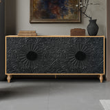 Black Carved Symmetrical Design Door And Wood Coloured Frame For TV Stand Table,Living Room ,Entryway - V.I.P Digital Presence