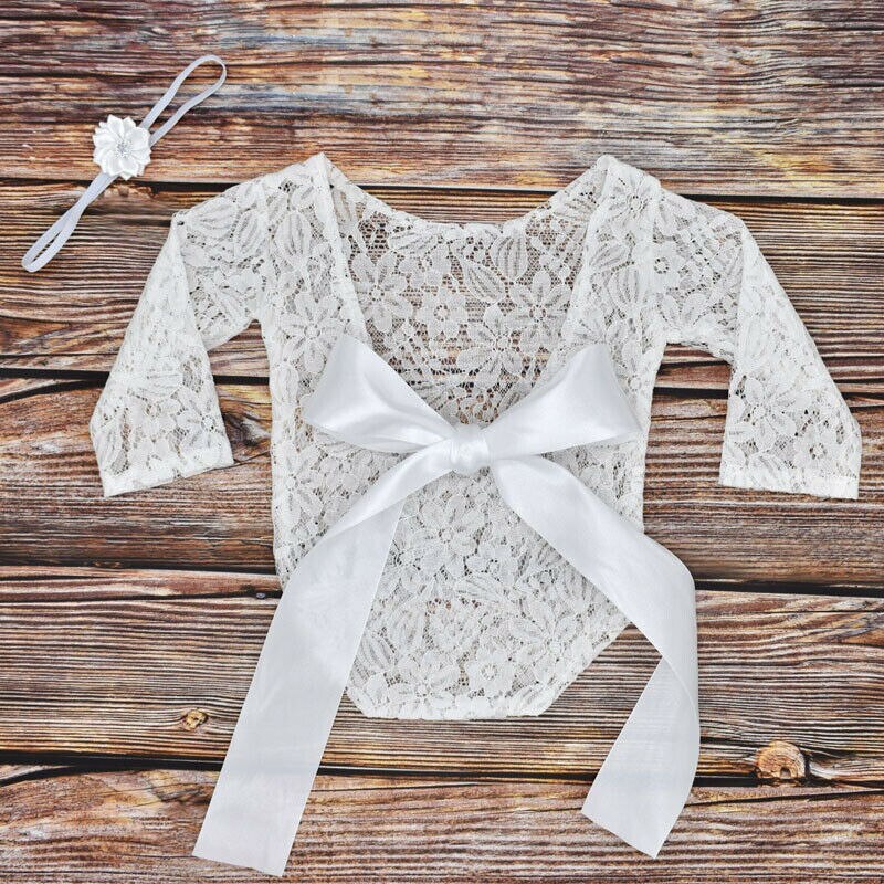 Newborn Baby Photography Props Clothes Bodysuits Cute Lovely Lace Bow Toddler Baby Photo Clothing+Hair Band 2Pcs Set Costumes - V.I.P Digital Presence
