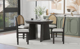TREXM 5-piece retro functional cutlery set with 1 expandable dining table and 4 cushioned chairs with rattan backrests (espresso - V.I.P Digital Presence