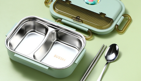 Microwaveable stainless steel compartmentalized insulated lunch box with cutlery - V.I.P Digital Presence