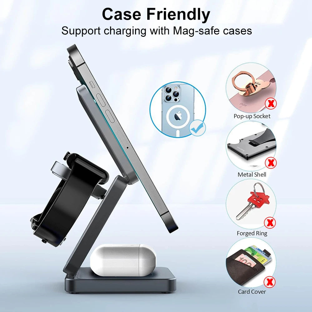 Wireless Charger 3 in 1 Foldable Magnetic Wireless Charging Station for iPhone 15 14 13 12 Pro Max Apple Watch 8 9 Charger - V.I.P Digital Presence