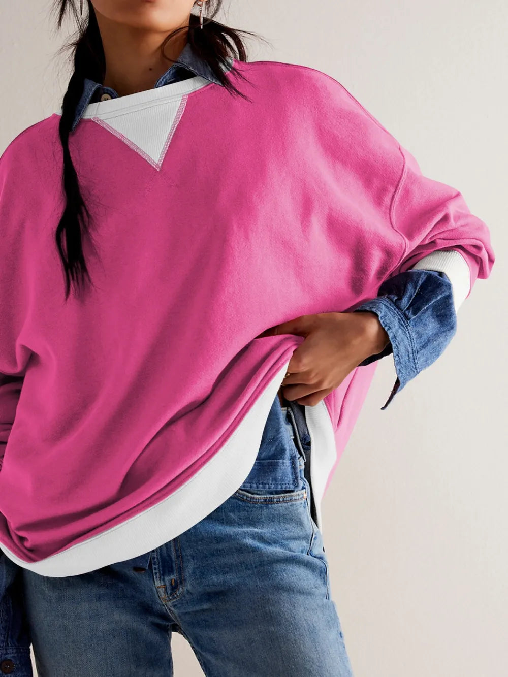 Contrast Dropped Shoulder Long Sleeve Sweatshirt - V.I.P Digital Presence