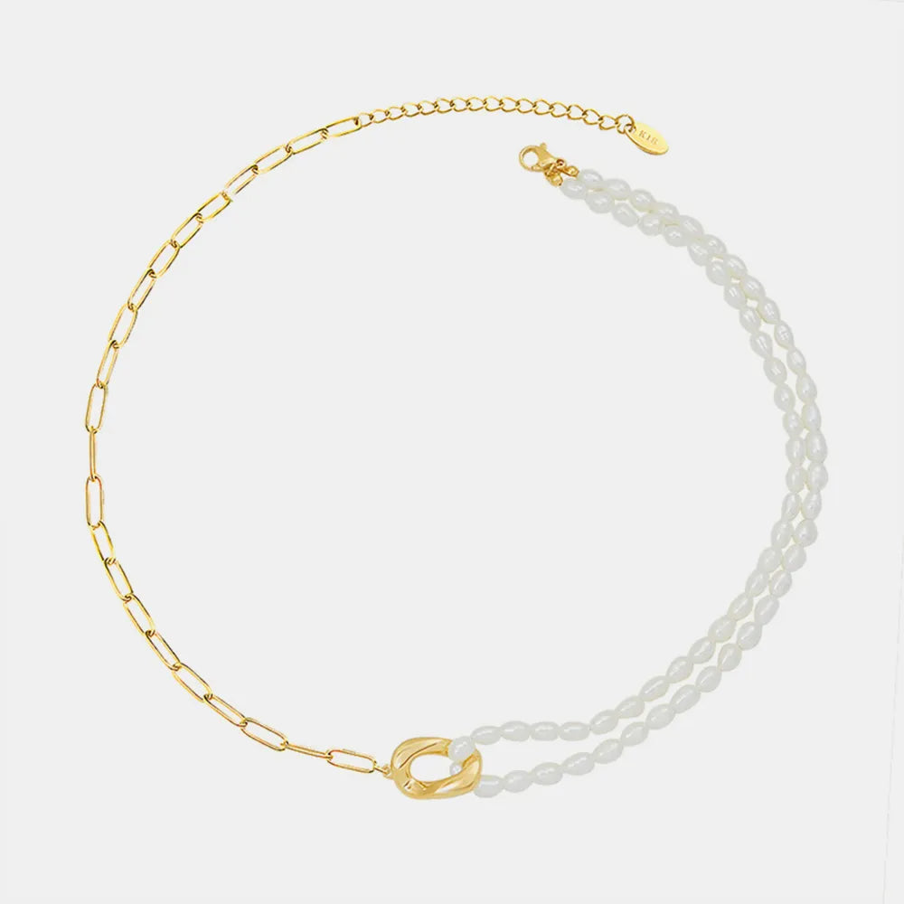 New freshwater pearl patchwork necklace made of stainless steel and 18K gold for women - V.I.P Digital Presence