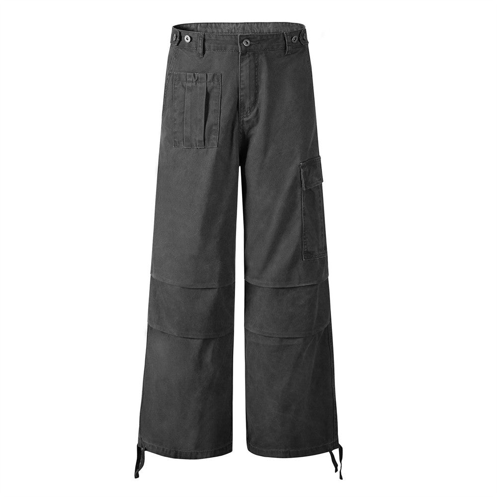 Workwear Straight Leg Long Pants Men's Vibe American Style Pleated Design Irregular Pocket Drawstring Loose Casual Trousers - V.I.P Digital Presence