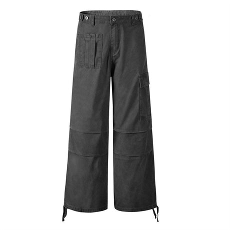 Workwear Straight Leg Long Pants Men's Vibe American Style Pleated Design Irregular Pocket Drawstring Loose Casual Trousers - V.I.P Digital Presence