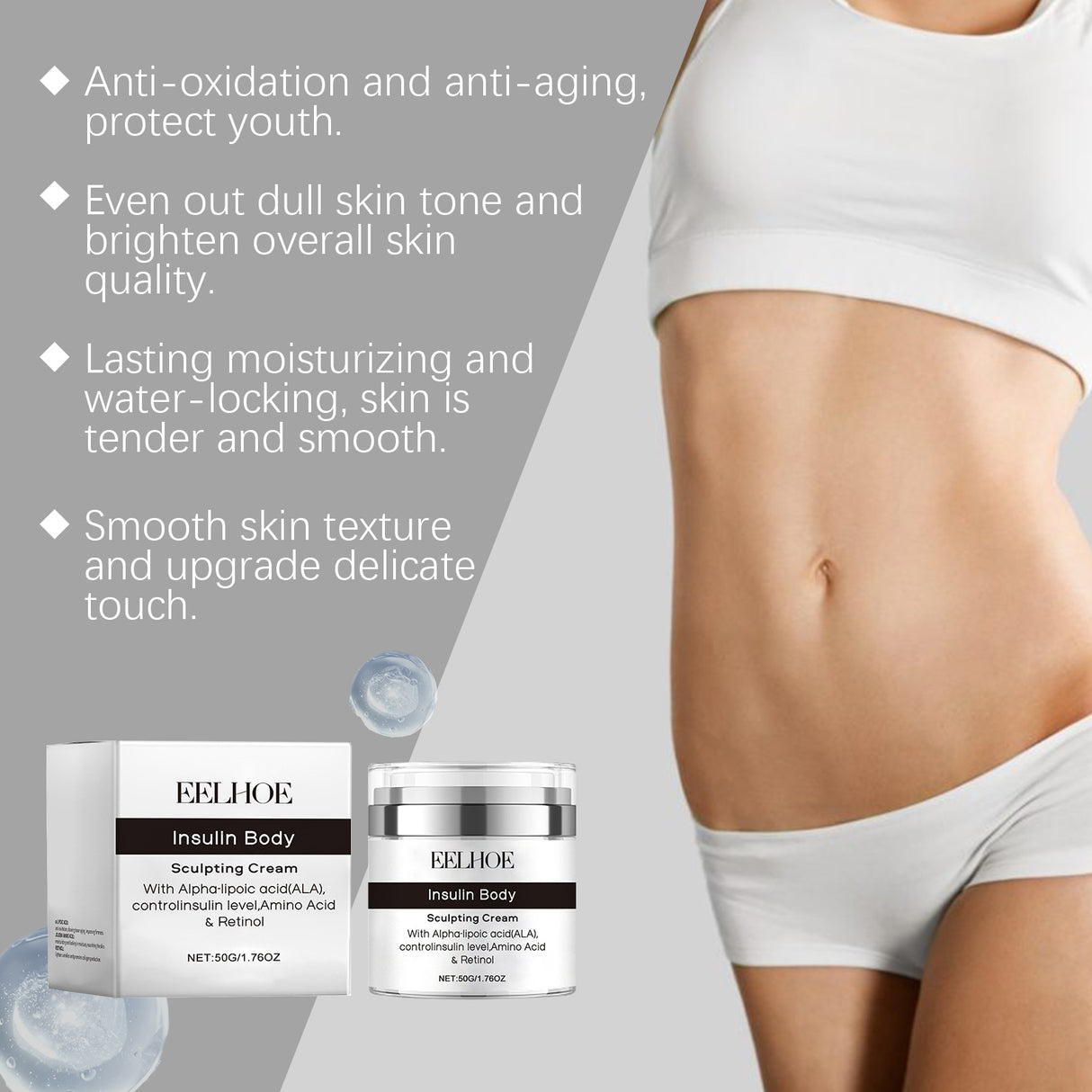 Crema hidratante para el cuidado corporal, reafirmante, nutritiva e hidratante para masaje diario.
