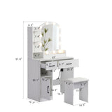 Vanity desk set including table with large lighted mirror 3 color lighting modes adjustable brightness white color