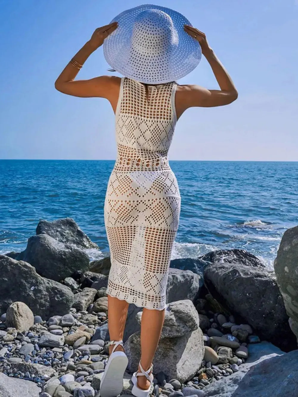 Hollow Out Round Neck Sleeveless Cover-Up Dress - V.I.P Digital Presence